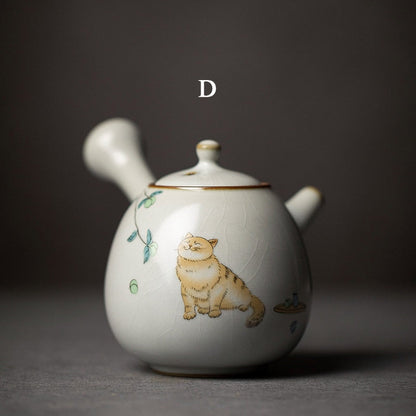 Keramik-Kyusu-Teekanne, niedliche Katzen-Teekanne, chinesisches Kung-Fu-Teeset, 250 ml