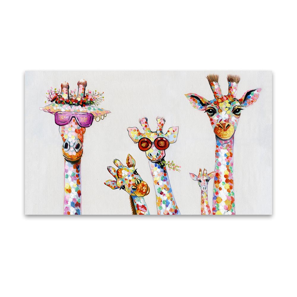 Arte de pared lienzo impreso color animal animal pintura jirafa familia para sala de estar decoración del hogar sin marco