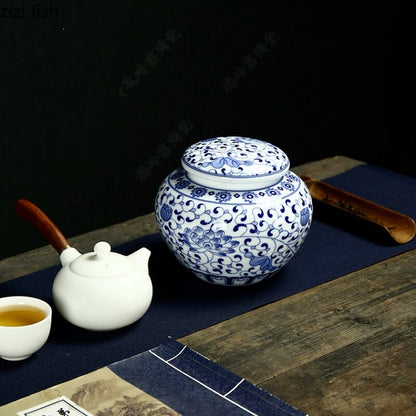 Keramik besar teh caddy disegel stoples kotak teh penyimpanan tangki obat pot