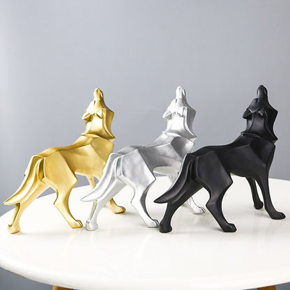 Resin abstrak patung serigala nordik geometri haiwan patung serigala kraf arca rumah pejabat hiasan meja rak rumah