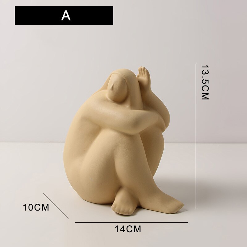 Nordic Plump Woman Ceramic Character Sculpture Home Living Room Decoration Accessories Bedroom Office Wine Cabinet Art Ornaments