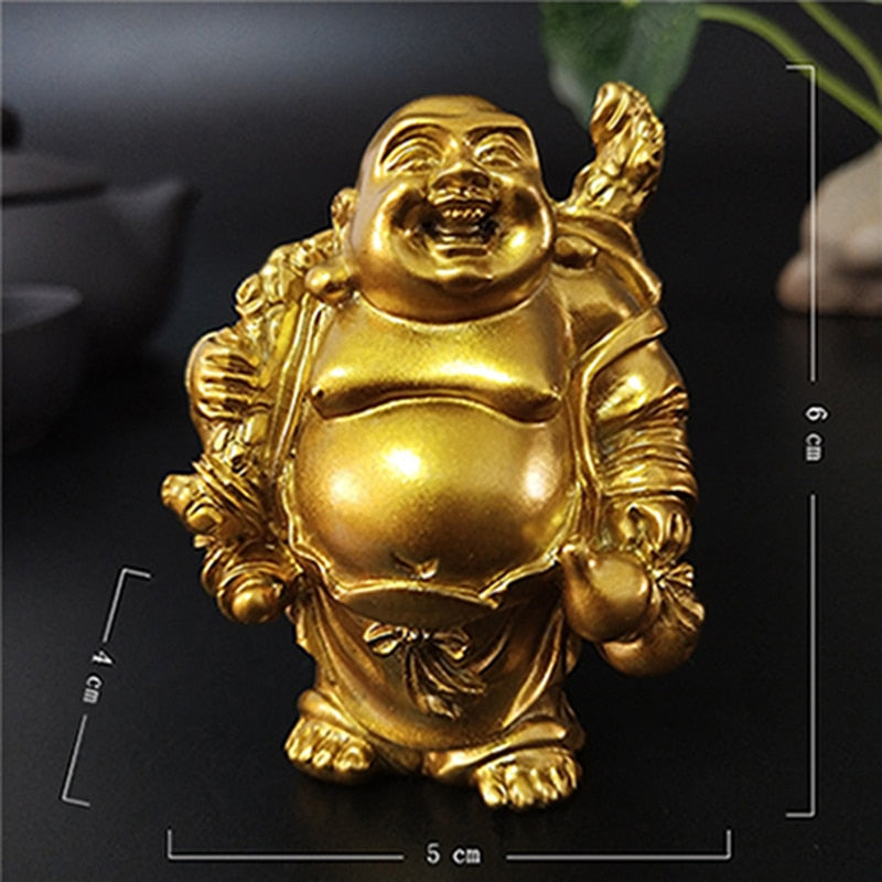 Złoty śmiech Buddha Statua Chińskie feng shui Lucky Money Maitreya Buddha Rzeźba Rzeźby Home Ogród Dekoracja posągów