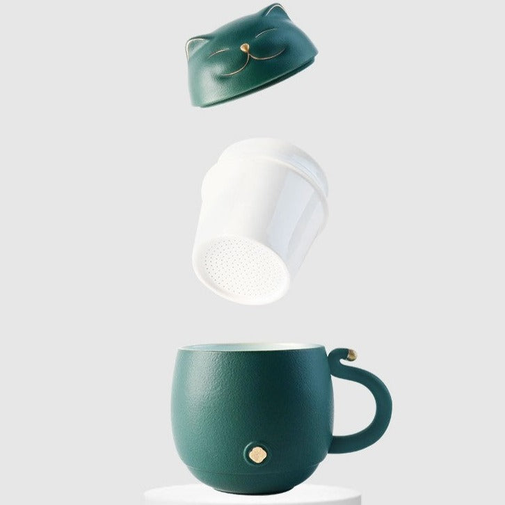 Linda taza de té de gato cerámica con infusor