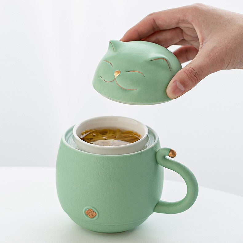 Tasse à thé chat mignon en céramique avec infuseur