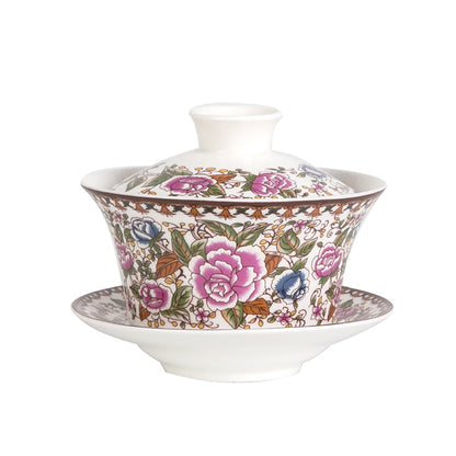 350 ml stor kapacitet keramik gaiwan te kopp kinesisk tekoppar soppa med lock skål lotus hand ritning porslin gaiwan för resor