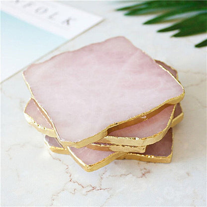 Wholesale 1pcs Natural Rose Quartz Coaster Hexagon Crystal Platter Electroplated Gold Color Jewelry for Cup Mat Display