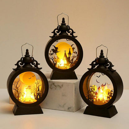 Halloween Witch Pumpkin Lantern Portable LED Vintage Castle Lantern for Table Centerpieces Windows Walls Decoration