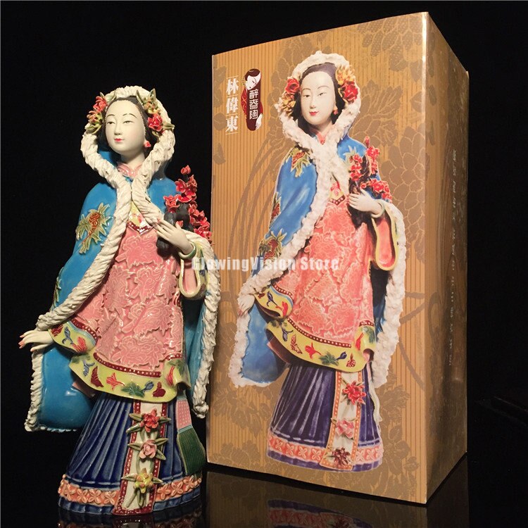 Antik Chinese Porselain Patung Klasik Ladies Spring Craft Lukis Seni Patung Gambar Keramik Ornamen Dekorasi Rumah