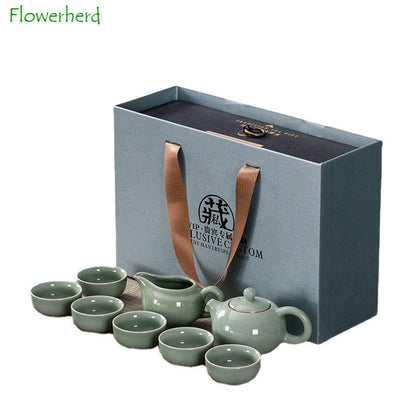 Kreativa gåvor Kung Fu Tea Set En uppsättning av kort moderna iskeramiska tekanna TEA -skål Cup Gift Box Tea Pot and Cup Set Chinese