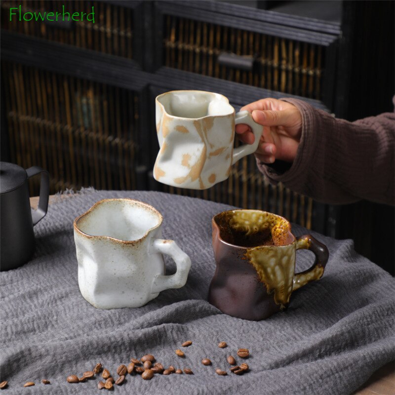 Bükülmüş seramik kupa kahve fincanı niş özel şekilli çay bardağı renkli kaba çömlek yaratıcı kupalar kahve fincanı