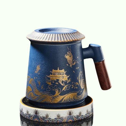 Peixe pulando dragão portão caneca de cerâmica xícara de chá personalizado xícara de chá com tampa de chá de chá xícara de chá de chá xícara de escritório