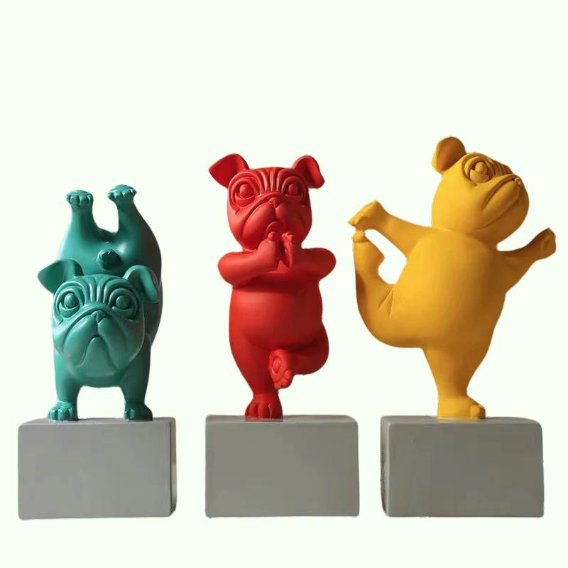 Harpiks abstrakt yoga bulldog hundefigurer statuett skulptur dyr statue desktop håndverk hjem stue ornamenter dekorasjon