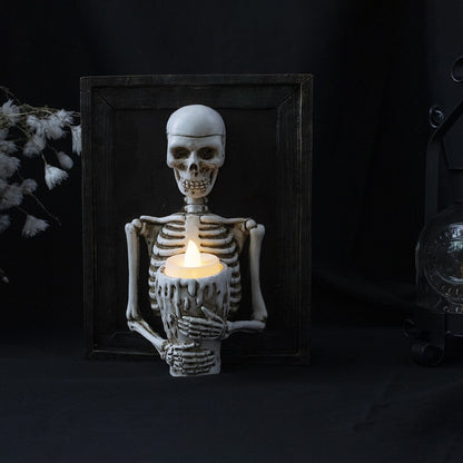 Halloween Skeleton Photo Photo Decoração de decoração de esqueleto de candelador de castelas resina decoração de sala de estar de mesa de mesa de parede
