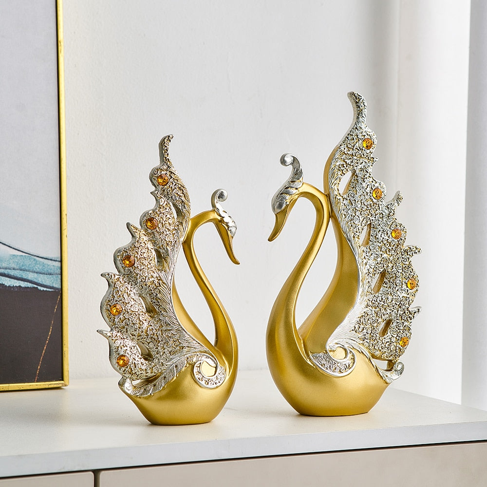 Guld djur figurer gåva modern hem dekoration harts rum dekor svan statyer och statyer bröllop figur skrivbord tillbehör