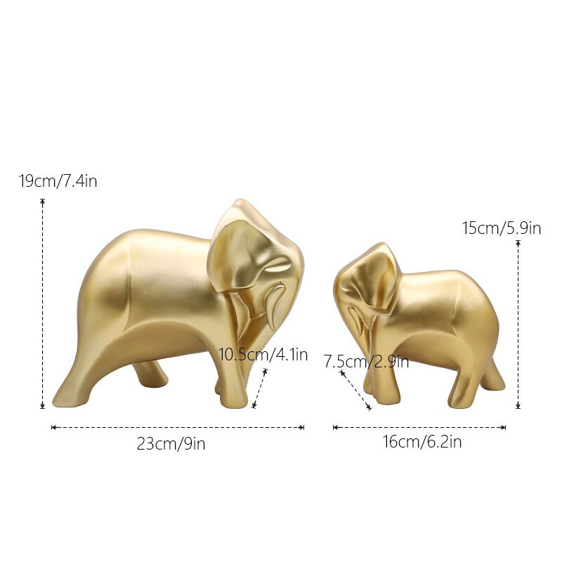 Resin European Luxury Golden Elephant Figurines for Interior Abstract Art Animal Couple Statues Inteiror Decorations