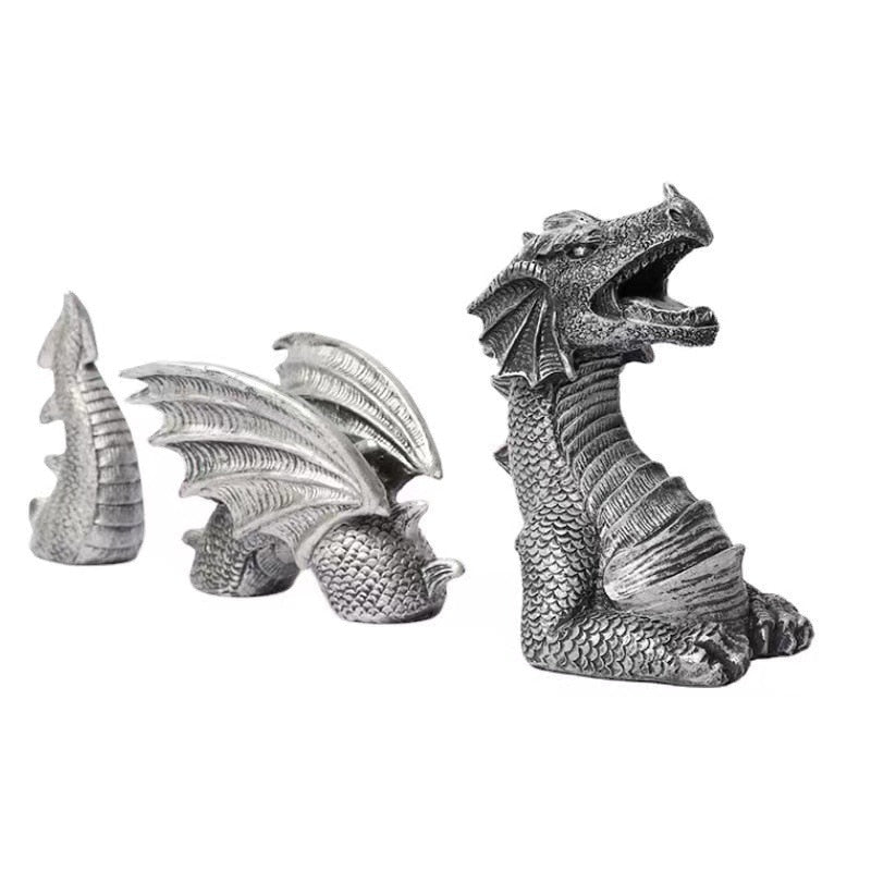Décorations décoratives en résine noir et blanc, statue de dragon volant en trois sections, décorations de jardin, artisanat en résine 