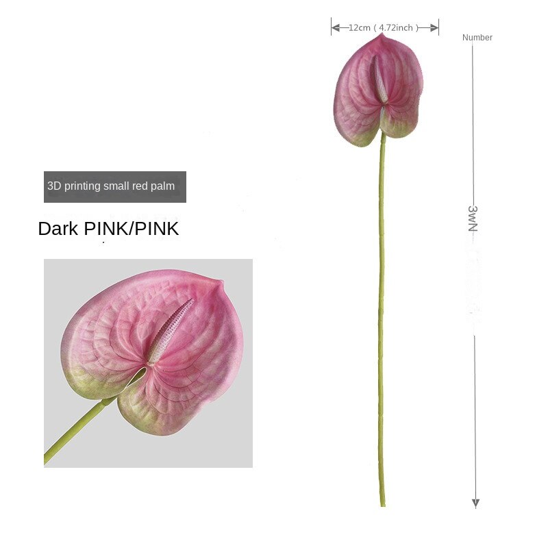 60CM Artificial Anthurium Plants Living Room Home Decoration Simulation 3D Printing Film for Home Aesthetic Room Decor