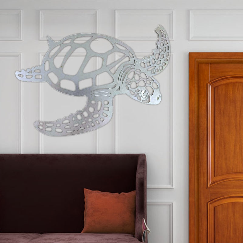 Metal Sea Turtle Ornament Tema de la playa Decoración de arte de la pared colgante de pared para la decoración de la sala de estar de interior figuras de decoración de la pared