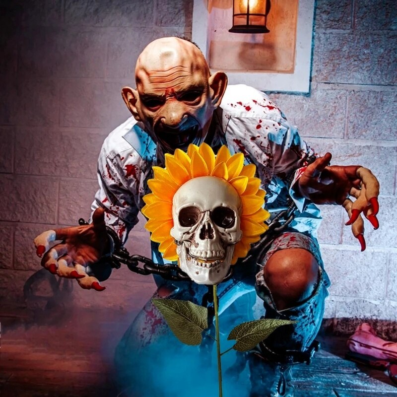 Skull Sunflower Halloween Scary Decoration Home and Garden Horror Artificical Flower Ornament for House Yard Deco Outdoor Calavera