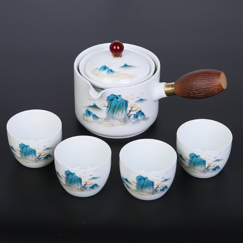 Copa de té de cerámica para puer porcelana chino kungfu té set 360 té de rotación e infusor, té de viaje portátil SE