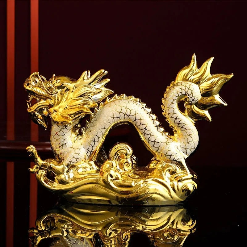30CM Good Lucky Golden Dragon Chinese Zodiac Twelve Statue Gold Dragon Statue Animals Sculpture Figurines Desktop Decoration