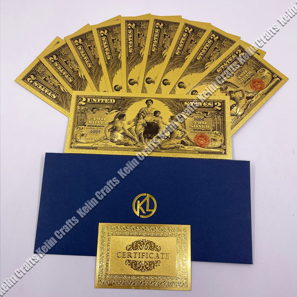 10pcs/Lot USA 100 dollar gull foliert platsk sanknote regning forente stater av Amerika med konvolutt for gaver