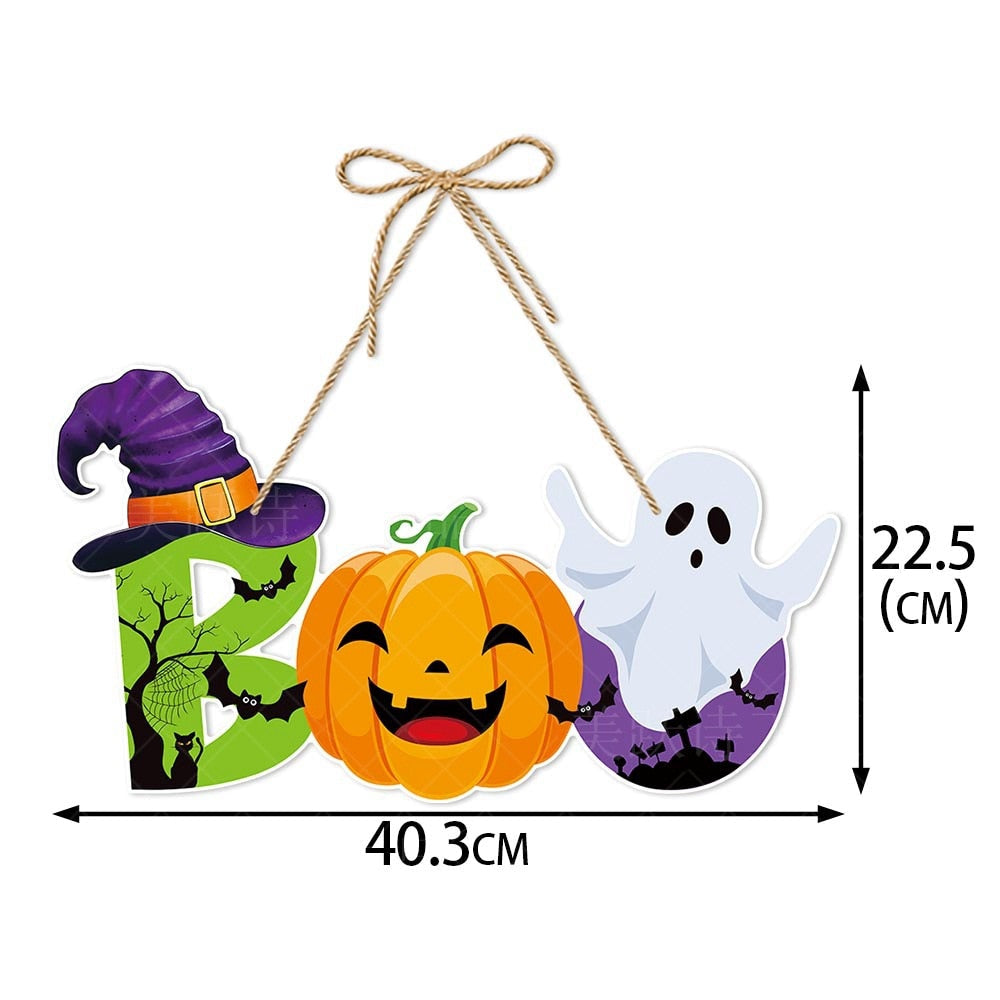 2023 Halloween-Kürbis-Hängeschild, gruselige Hexe, Fledermaus, Süßes oder Saures, Banner, Haustür-Dekoration, Halloween-Party-Dekoration für Zuhause 
