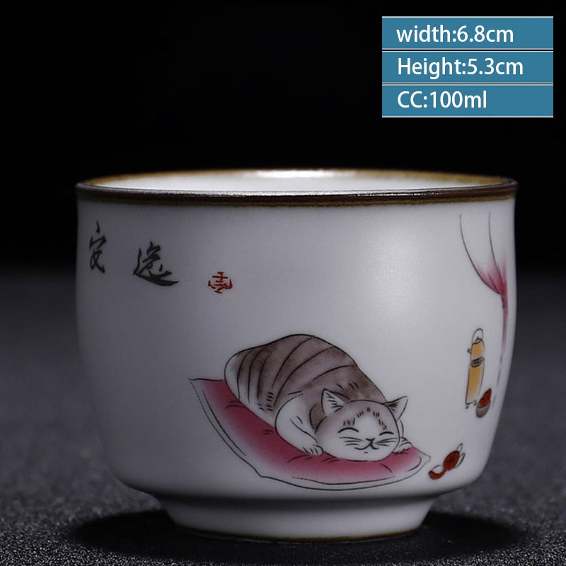 Retro ru ovn Ceramic Teacup Coffee Cup Håndlaget Tea Bowl kinesisk te Sett Tilbehør Master Teacup Drinkware Supplies 100ml