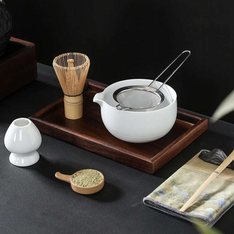 Ternos japoneses matcha com despejo de boca de tigela com batedor de ovos de cerâmica Matcha Tea Spoon of MacCha Powder Compact Gift Box