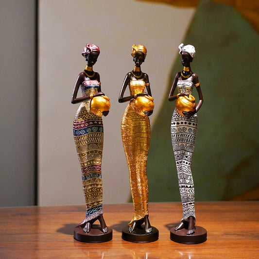 アフリカの彫刻16.34インチ部族の女性用の置物像装飾コレクションアートピース装飾ホームオフィスの装飾ドロップシッピング