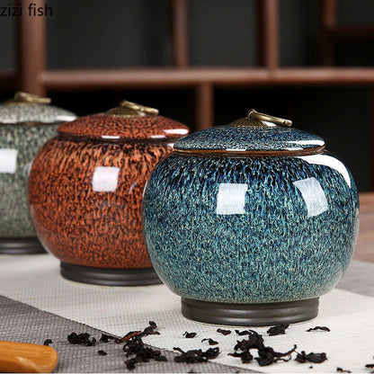 Caixa de chá de cerâmica Tea Caddy à prova de umidade selada Tank tanque de doces jarra de chá de chá de chá organizador de grãos jarro decorativo