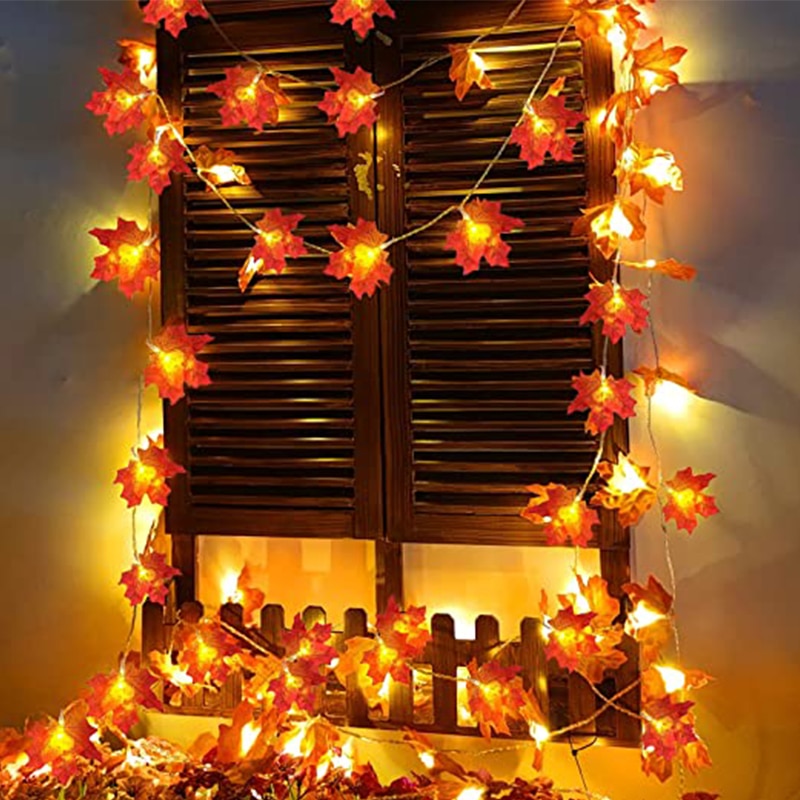 Maple Leaves String Lights Leaf Garlands Strenglys Batteridrevet høst Thanksgiving Halloween Home Peis Door Decora