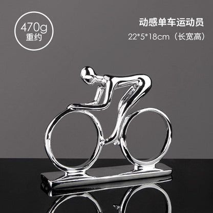 Noordse zilveren keramische abstracte hars fietser fietser standbeeld fiets rijder standbeeld fiets figuur balk bar home decor ambachten