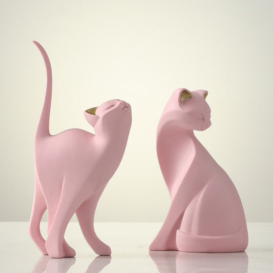 새로운 도착 핑크 고양이 집 장식, 창조적 고양이 동상, 거실 침실 데스크탑 장식, 수지 조각 공예 선물