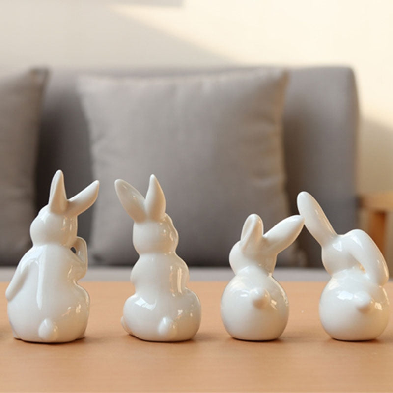 Ceramic Cute Pure White Rabbit Figurines Porcelain Table Home Decoration China Gift Modern Statue Handmade furnishings DHYY05