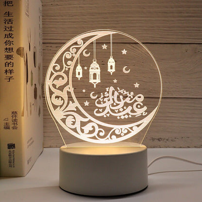 2023 Eid Mubarak LED Table Adornos 3D Lámpara de acrílico Muslim Ramadan Ramadan Eid Al Adha Ramadan Decoración para el hogar