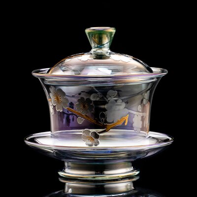 Värikäs lasi lämmönkestävä teekuppi Tee kuppi Gaiwan Tea vuotaa kiinalaisen Kung fu -teetäseremonia-sarjan teekahvikamput-toimiston kotikäyttö