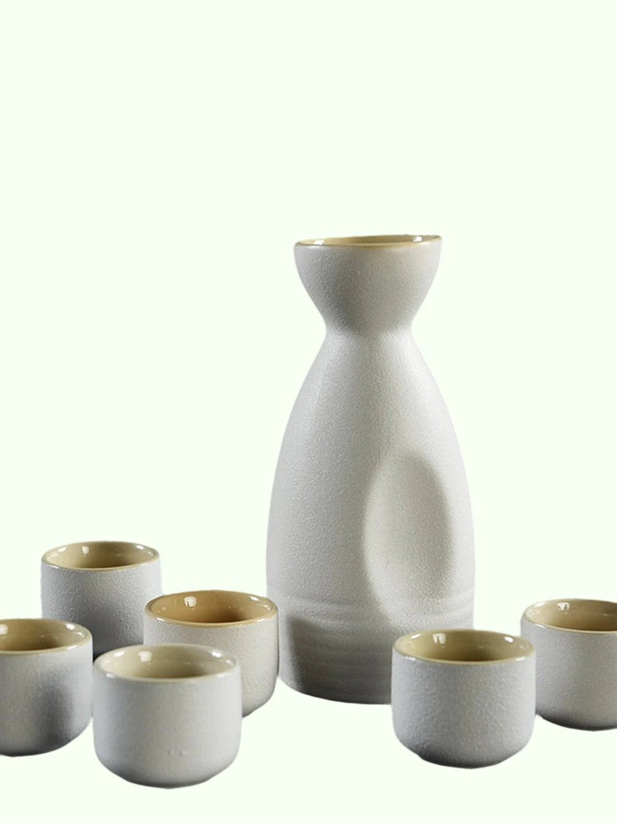 Flachmänner im japanischen Stil, Vintage-Keramik-Sake-Pot-Becher-Set, für Zuhause, Küche, Büro, Flagon-Likörbecher