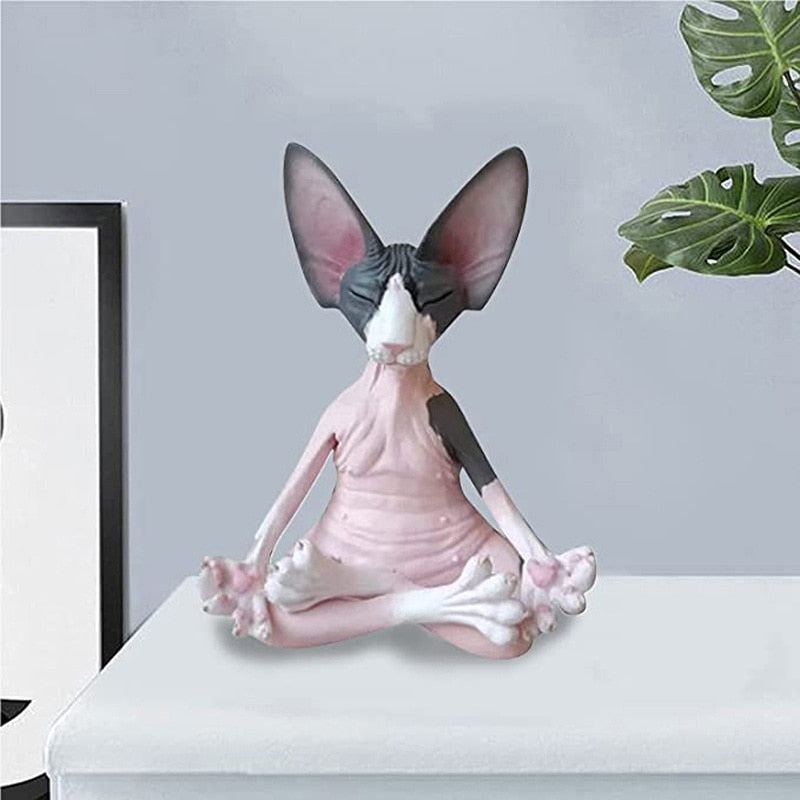 Sphynx Cat Mediting Collectible Figures Miniature Buddha Cat Figure Animal Model Doll Toys Hairless Cat Figure Home Decor
