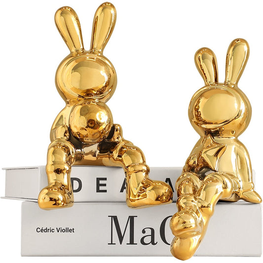 Elektroplating králičí sada 2ks sochy pro domácí výzdobu kancelářská dekorace Dekorace obývacího pokoje Dekora
