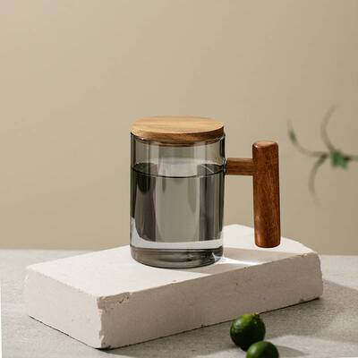Taza de té de vidrio con infusor y tapa, taza de té de vidrio, taza de té grande con mango de madera para té de hoja suelta