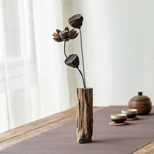 Kinesisk retro stue dekoration solid træ tørret blomster vase boligindretning te bordblomster arrangement lille blomster ware