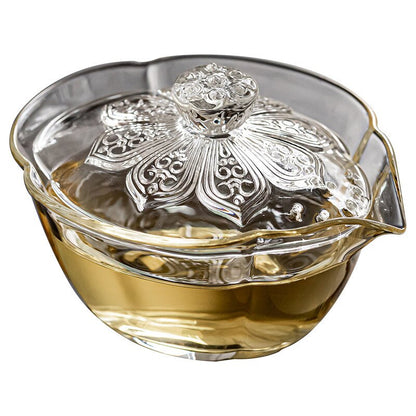Glas · Lotus Zen Herz hält Gaiwan Hitze- und Verbrühungsbeständig Er Cai Teeterrine Handkessel Tasse für Tee Exquisite Geschenke