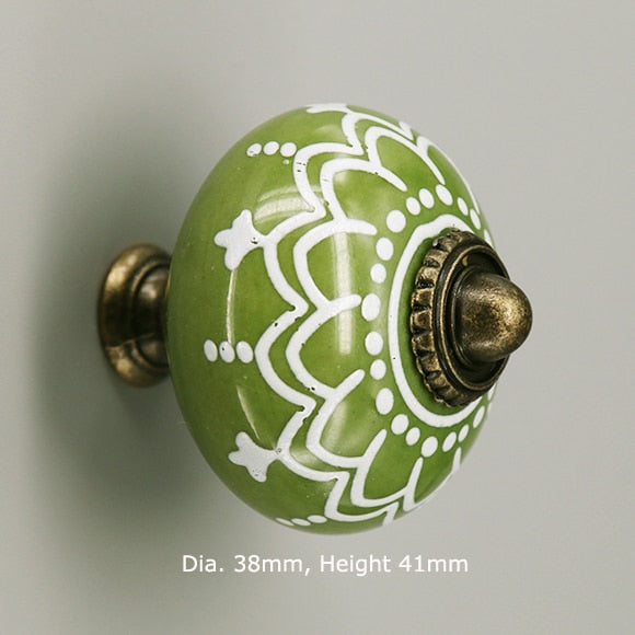 1X סדרת צבע ירוק קרמיקה ידיות קרמיקה שידה ארון ארון ידית משיכות / חומרת ריהוט כפתור של ארון חמוד.