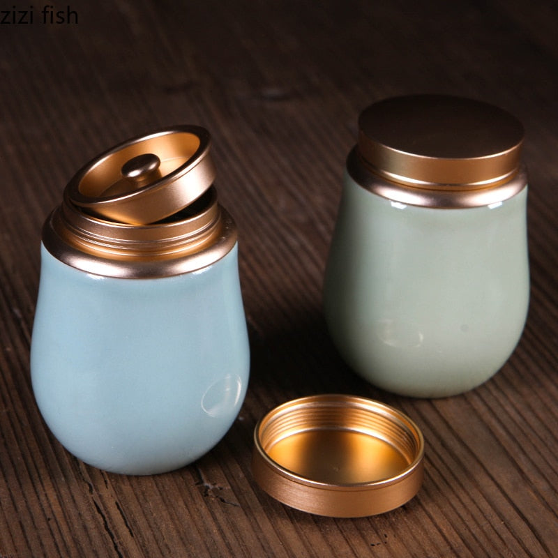 Ceramic Jar with Metal Lid Sealed Jars Tea Caddy Tea Box Storage Tank Candy Jar Food Storage Jars Tea Container Tea Organizer