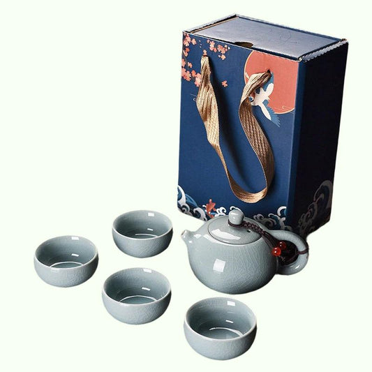 Ke Kiln Chinesisches Teeservice, Teegeschirr, Kung-Fu-Reisetee-Set, Geschenkbox, eine Teekanne mit vier Tassen, Event-Geschenke, Teekanne und Tassen-Set