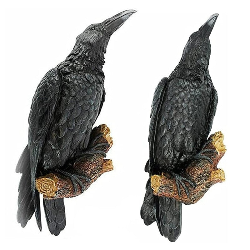 Fake Raven Resin Statue Bird Crow Sculpture Outdoor Crows Halloween Decor Creative for Garden Courtyard Animal Decoration