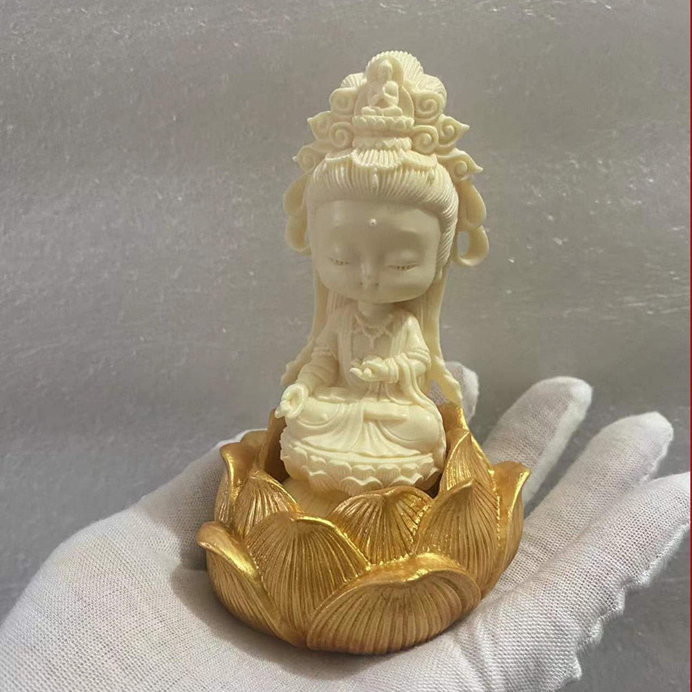 1 Set Cartoon Lotus Guanyin Heykel ， Modern Sanat Heykeli ， Üst düzey butik gravür ， Sevimli ev yatak odası sanat eseri