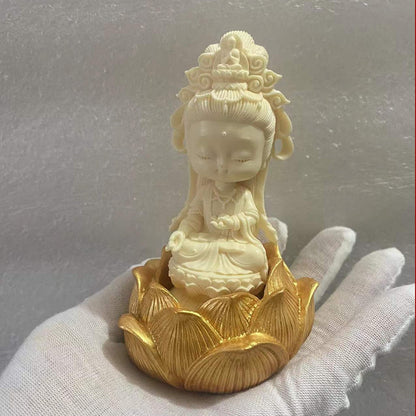 1 Set Cartoon Lotus Guanyin Heykel ， Modern Sanat Heykeli ， Üst düzey butik gravür ， Sevimli ev yatak odası sanat eseri