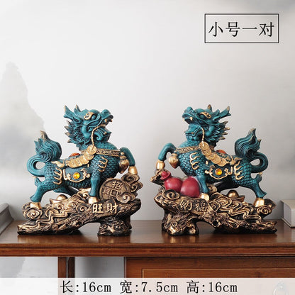 Chinese Kirin Lucky Patung Dominering Hewan Ruang Tamu Resin Resin Seni Modern Patung Aksesori Hadiah Patung